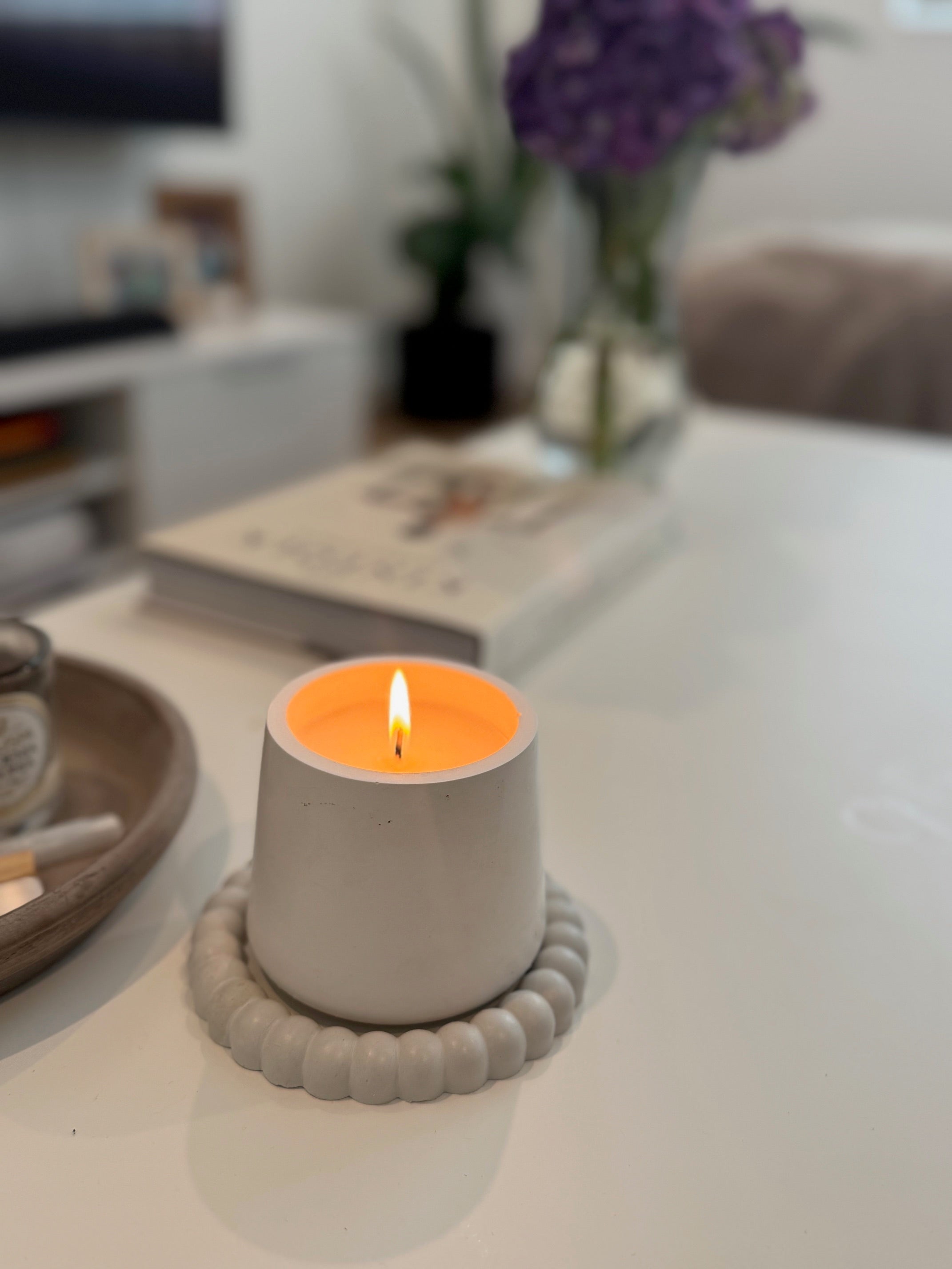 White elegant cement candle set