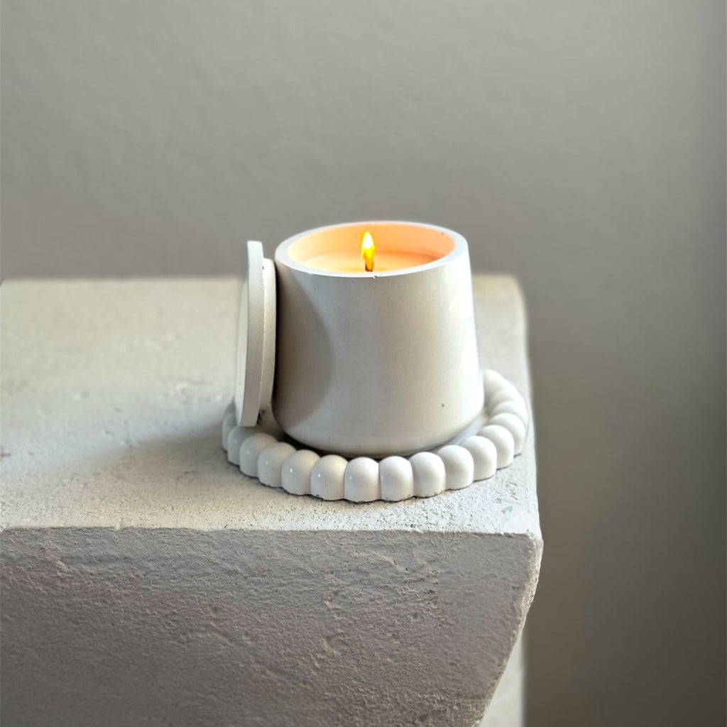White elegant cement candle set