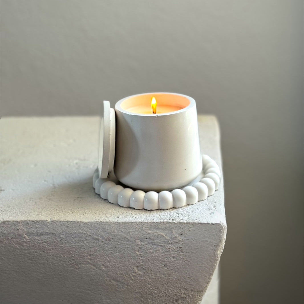 White elegant cement candle set