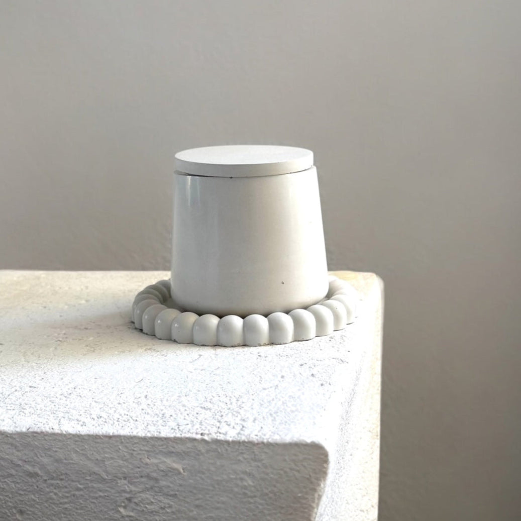 White elegant cement candle set